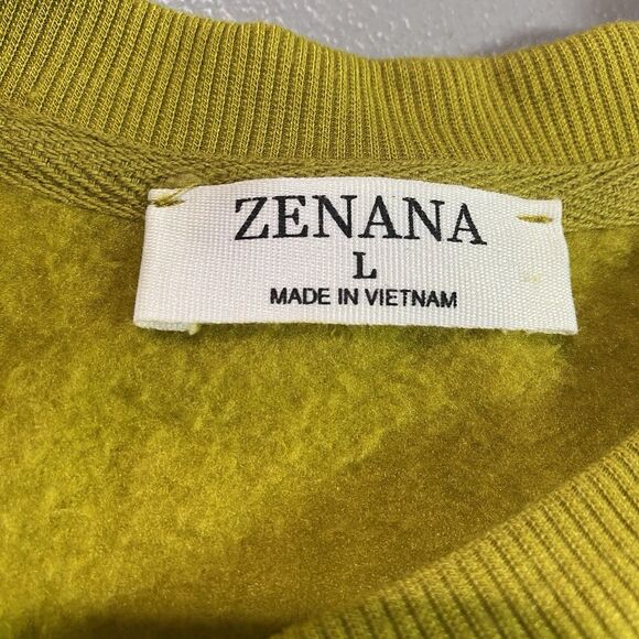 ZENANA Sweatshirt Oversized Tunic Crew Neck Long Line Pockets Womens L Green - Picture 3 of 7